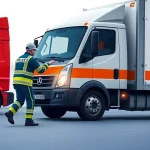 Mossos d'Esquadra rescue driver with stroke from moving truck